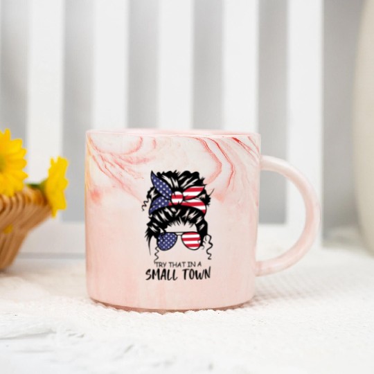 Try That In a Small Town US Flag Girl Marble Mugs