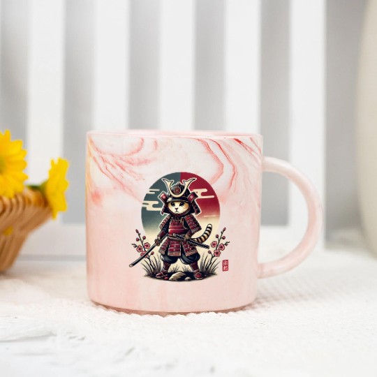Samurai Cat: Vintage Ukiyo-e Warrior Art Marble Mugs