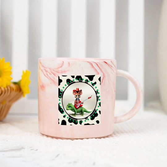 Mouse on Lizard Playing Guitar Marble Mugs