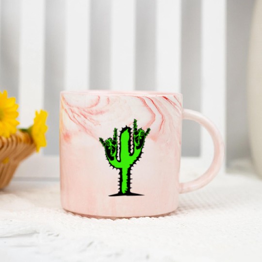 Cactus Plant Heavy Metal Hard Rock Hand Gesture Marble Mugs