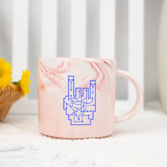 Heavy metal nerd electronic circuits hand gesture Marble Mugs