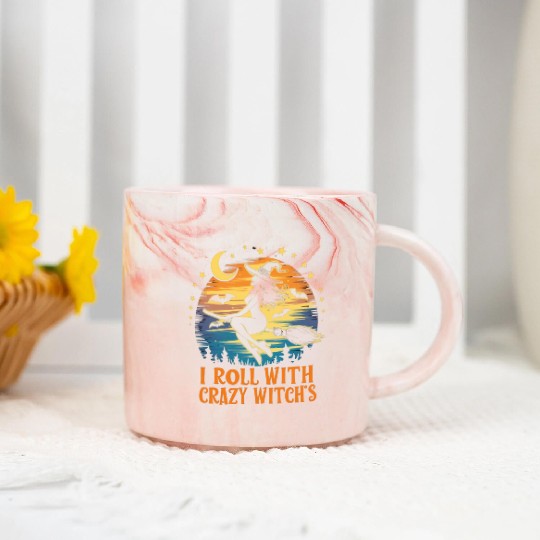 I Roll With Crazy Witches - Spooky Witch Graphic Marble Mugs