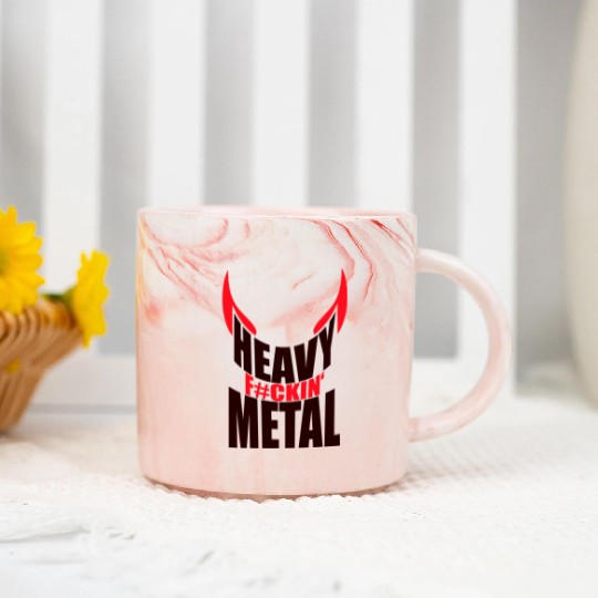 Heavy F#ckin' Metal Hard Rock Fun Music Text Quote Marble Mugs