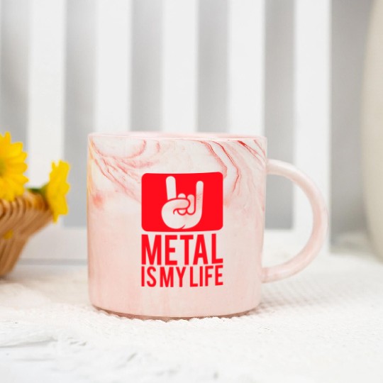 Heavy Metal Is My Life Hard Rock Music Text Quote Marble Mugs