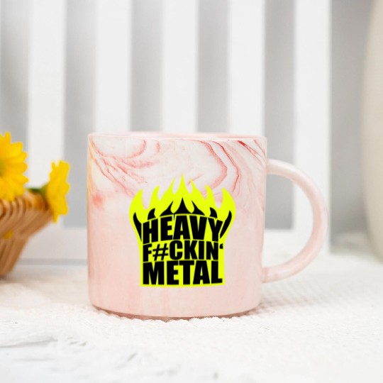 Heavy F#ckin' Metal Hard Rock Fun Music Text Quote Marble Mugs
