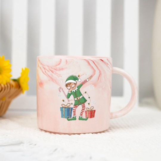 Dabbing Elf with Candy Cane and Gifts Marble Mugs