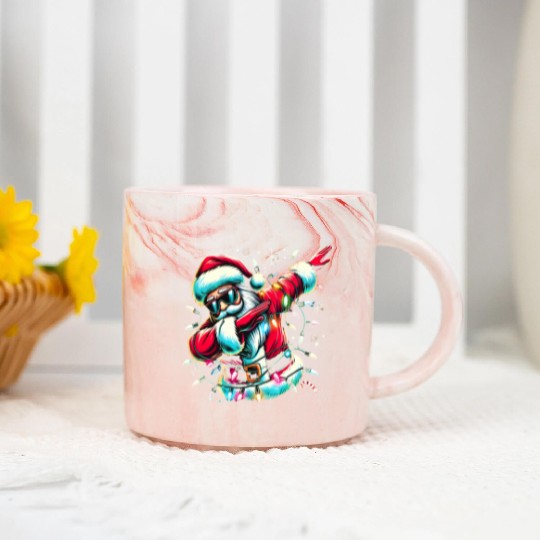 Dabbing Santa with Christmas Lights and Snowflakes Marble Mugs