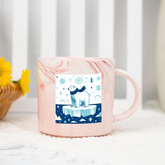 Polar Bear in Winter Wonderland Marble Mugs