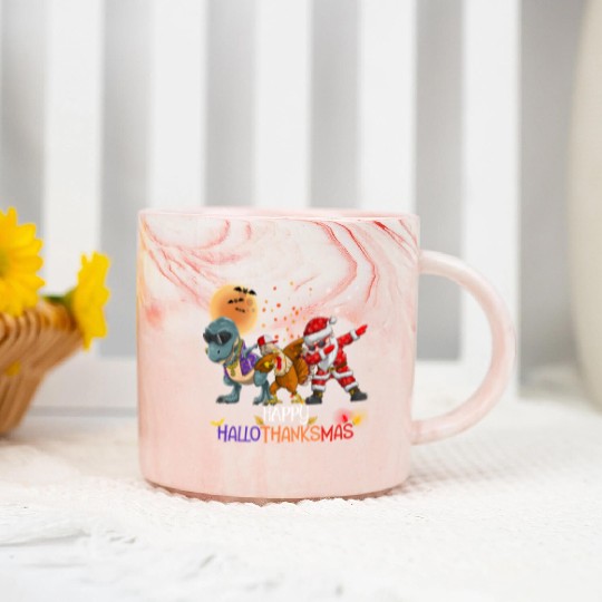 Dabbing Dinosaur Turkey Santa Claus Hallothanksmas Marble Mugs