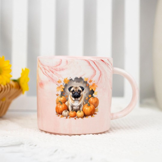 Pug Pumpkin Thanksgiving Fall Halloween Dog Lover Marble Mugs