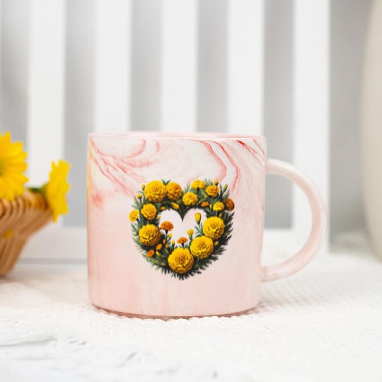 Marigold Flowers Marble Mugs