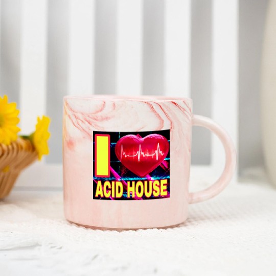 I LOVE ACID HOUSE YELLOW FONTS Marble Mugs