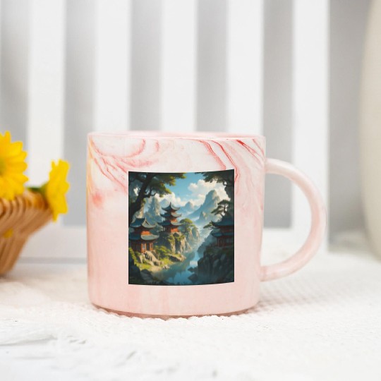 Peaceful Pagoda Marble Mugs