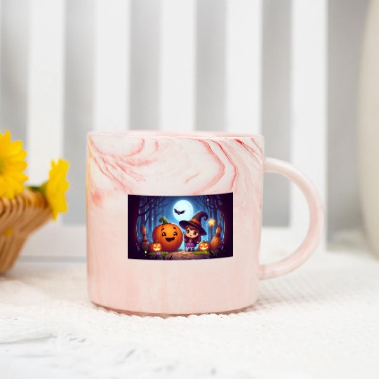 Halloween Witch and Jack-o'-Lantern Scene Marble Mugs