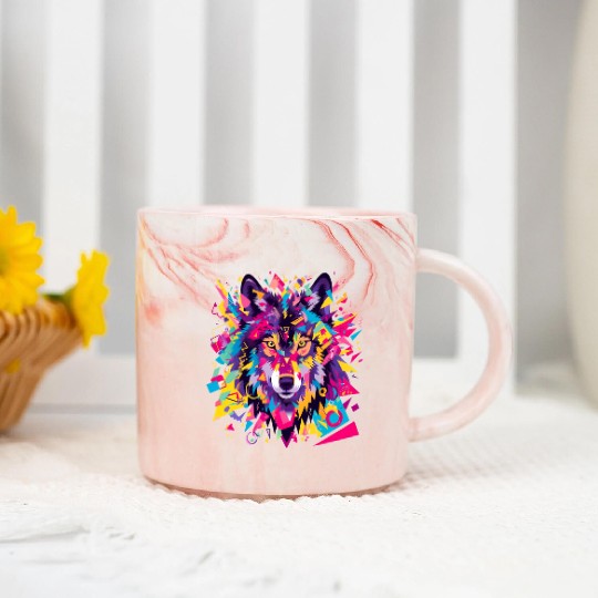 Majestic Pop Art Alpha Wolf - Vibrant Cool Marble Mugs