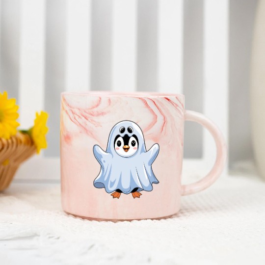 Penguin Halloween Cute Ghost Penguin Costume Marble Mugs