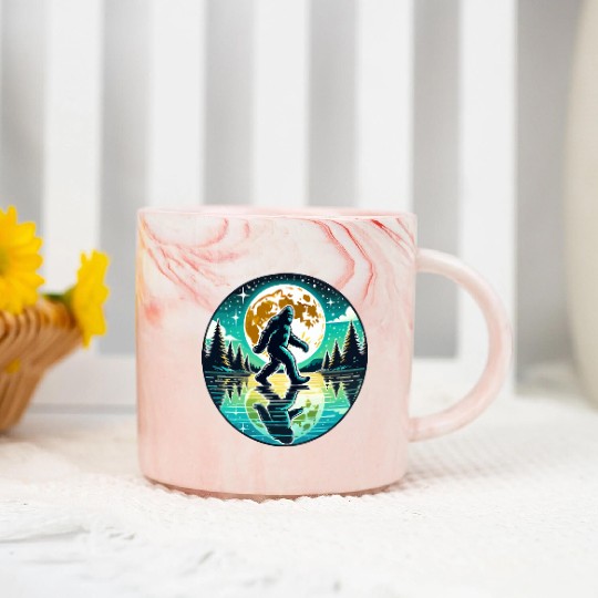 Moon Bigfoot Sasquatch Men Women Kids Cool Bigfoot Marble Mugs