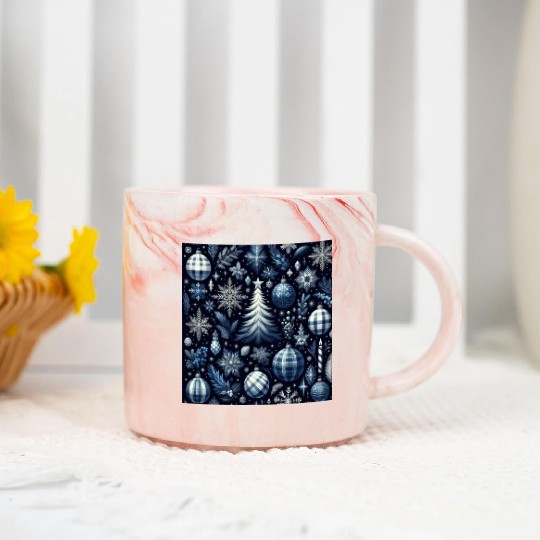 flannel blue and white christmas Marble Mugs