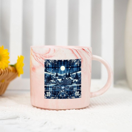 flannel silent night blue and white christmas Marble Mugs