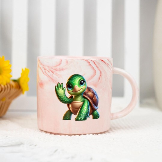 Adorable Waving Turtle Marble Mugs