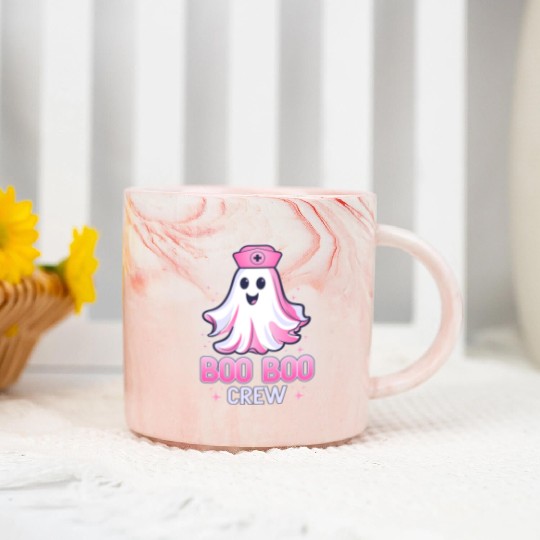 Boo Boo Crew Nurse Pink Ghost Halloween Costume Marble Mugs