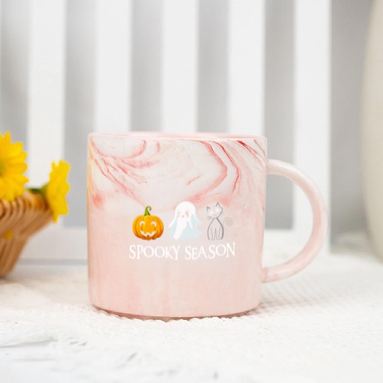 Spooky Season Halloween Pumpkin Cute Cat Paw Ghost Marble Mugs