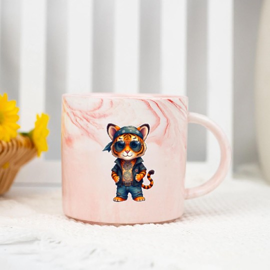 Rock style cute tiger Marble Mugs