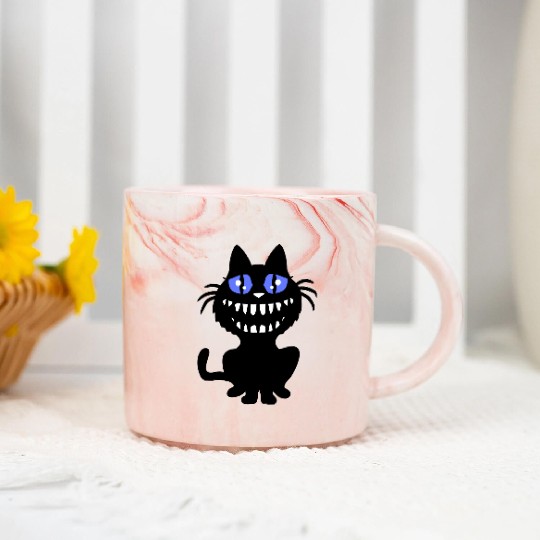 Funny Crazy Monster Cat Halloween Horror Teeth Fun Marble Mugs