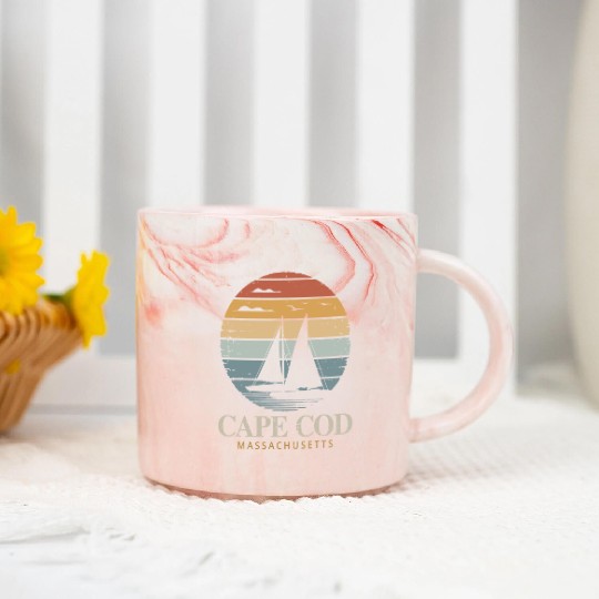 Cape Cod Vintage SunsetMassachusetts Sailing Marble Mugs