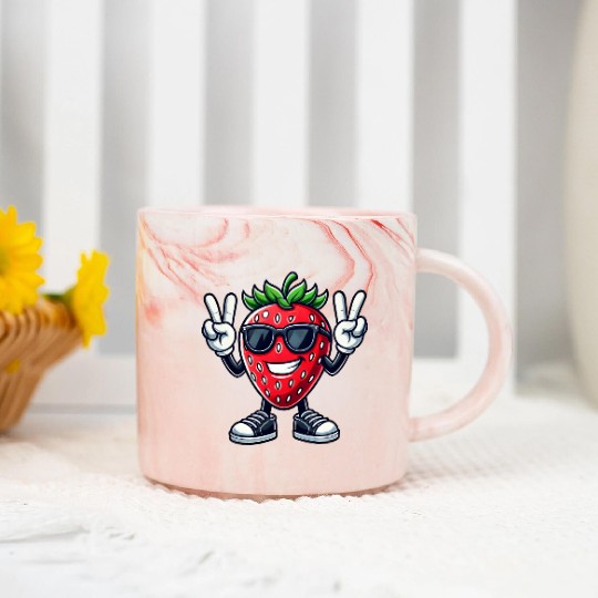 Sweet Strawberry Cartoon Peace Fruit Fruity Marble Mugs