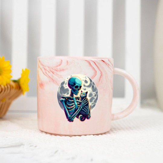 Skeleton Cute Cat Skull Kitty Halloween Marble Mugs