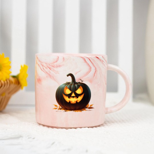 Midnight Glow: Enchanted Halloween Pumpkin Marble Mugs