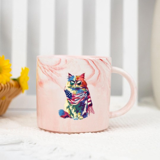 Persian Cat Patriotic US Flag Sunglasses Popart Marble Mugs