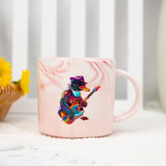 Platypus Mammal Guitar Cowboy Hat Popart Marble Mugs