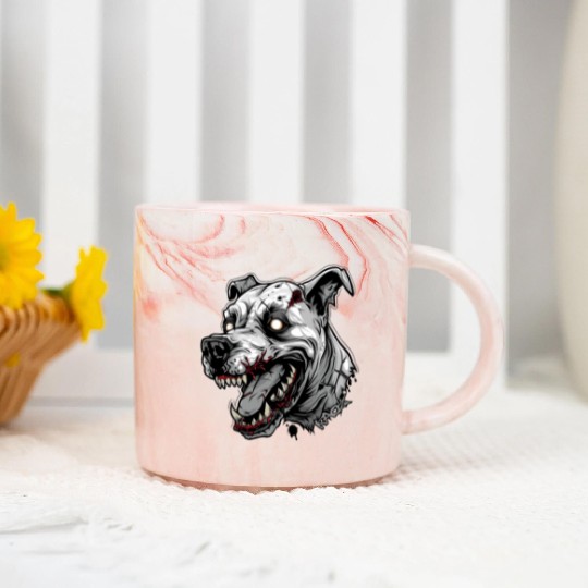 White Zombie Dog Head Marble Mugs