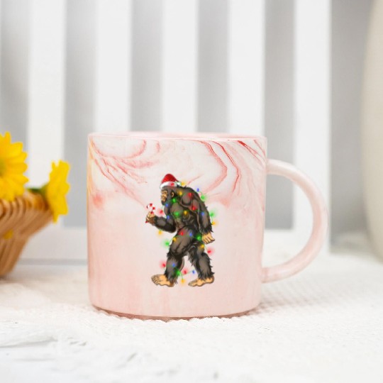 Bigfoot Sasquatch Yeti Candy Cane Christmas Marble Mugs