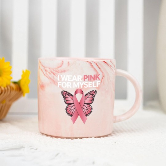 Breast Cancer Awareness I Wear Pink Butterfly Marble Mugs