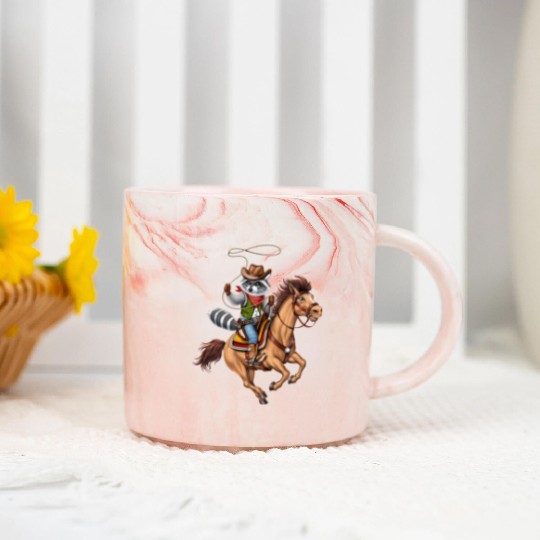 Raccoon Cowboy Rodeo Marble Mugs