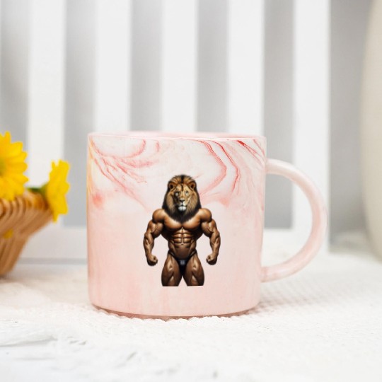 LION KING POWER: MUSCLE CHAMPION Bodybuilder Gym Marble Mugs