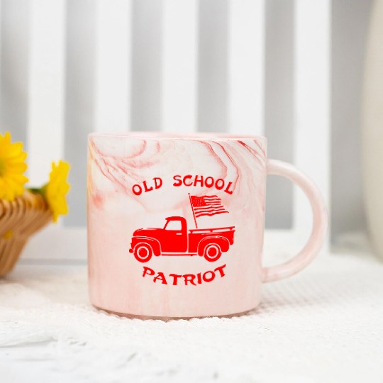 Truck& Flag Old School Patriot LIKE US ON FB # Marble Mugs