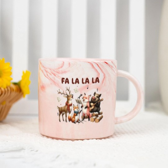 Fa La La La Woodland Choir Christmas Vibes Marble Mugs