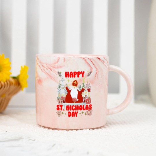 Happy saint Nicholas dayretro logo Marble Mugs