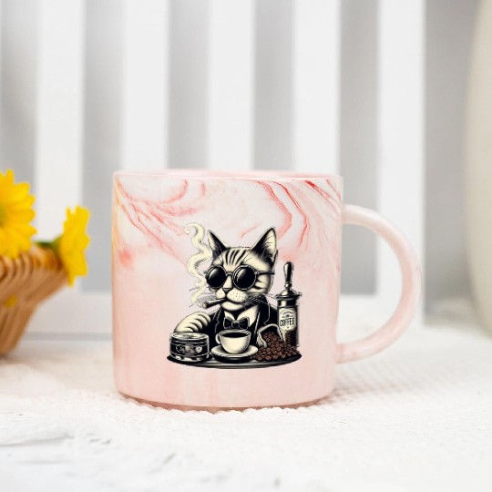 "Midnight Cat" Marble Mugs