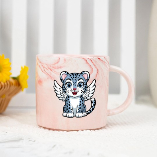 Blue tiger cat with angel wings dreamlike Marble Mugs