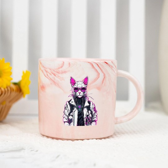 Cyberpunk Cat: Neon Outlaw Marble Mugs