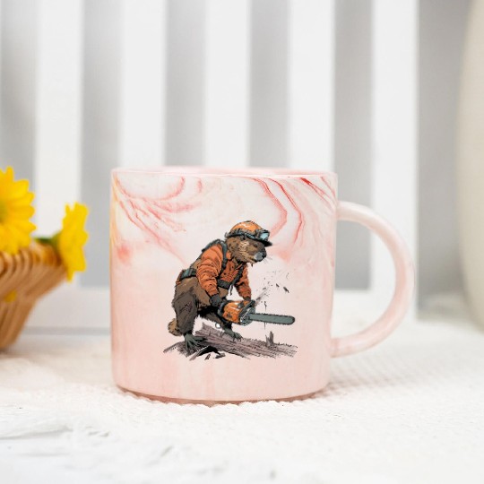 Beaver Lumberjack Chainsaw Marble Mugs