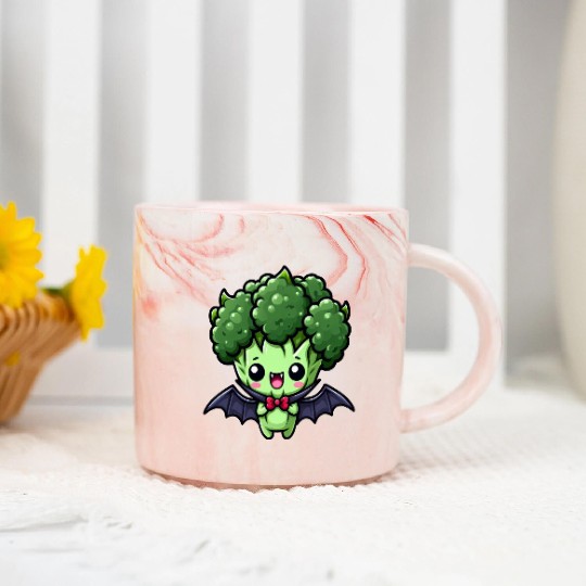 Cute Halloween Broccoli Vampire Cartoon Marble Mugs