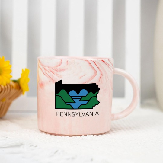 Pennsylvania Outline with Heart Shaped River Map Marble Mugs