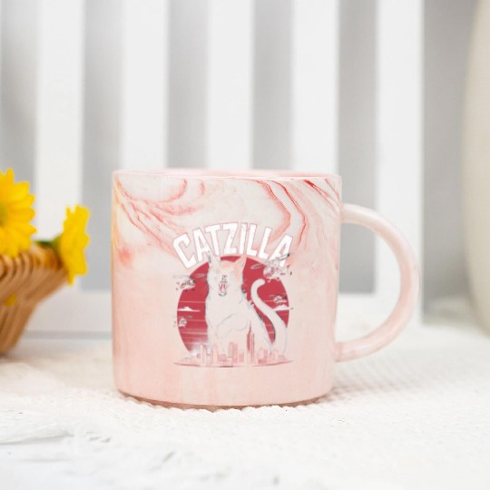 Catzilla Attacks City Design Marble Mugs