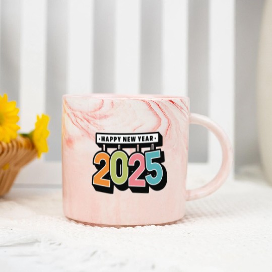 Colorful Happy New Year 2025 Marble Mugs